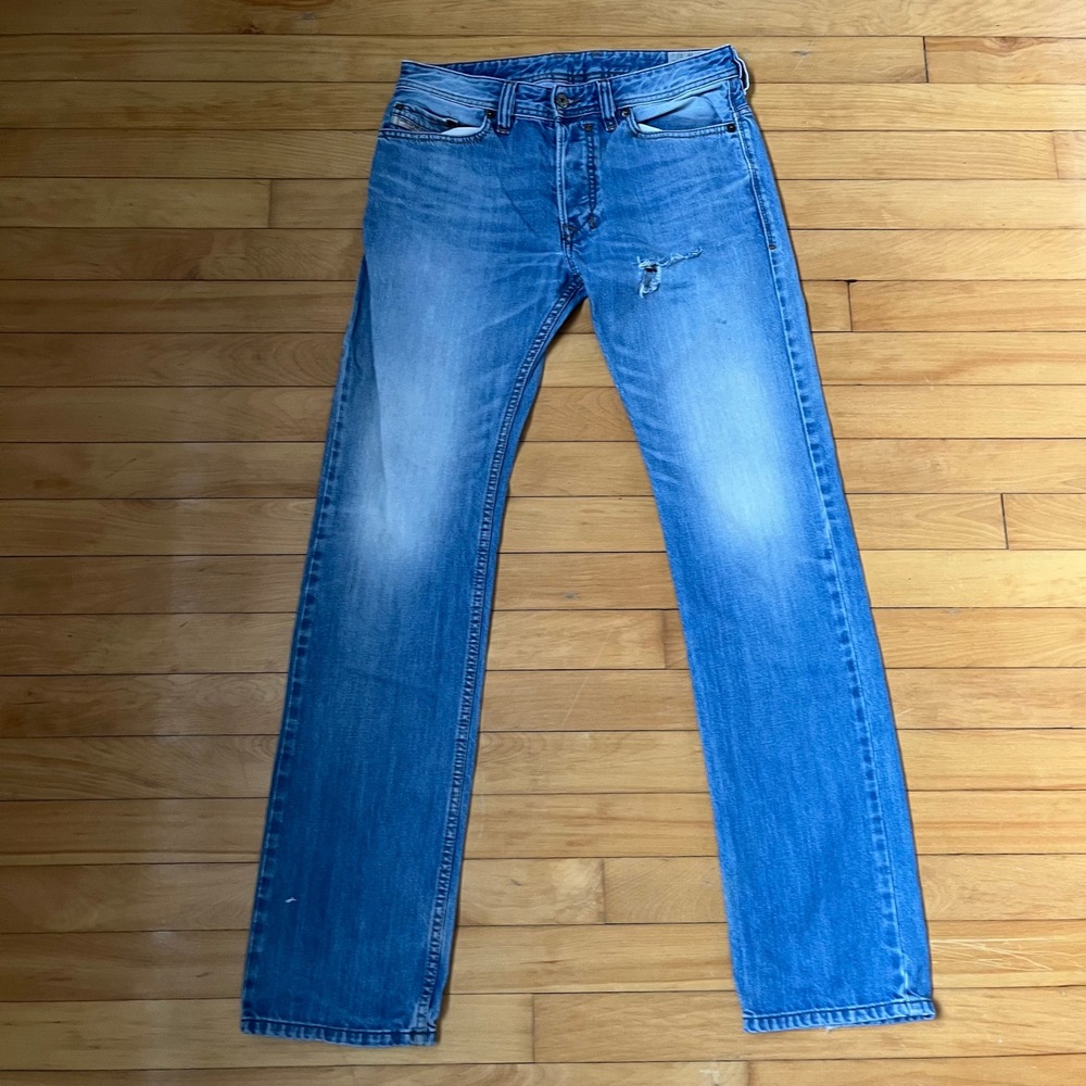 Diesel Safado 0830Y Regular Slim Straight Jeans Blue Distressed Mens 29x32
